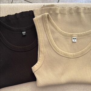 Uniqlo Ribbed Black and Tan Tank Tops